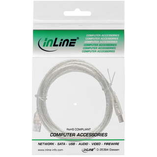 InLine USB 2.0 Kabel, A an B, transparent, 2m